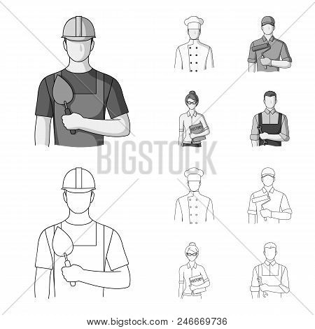 Cook, Painter, Teacher, Locksmith Mechanic.profession Set Collection Icons In Outline, Monochrome St