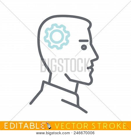 Human Head With Gears Icon. Intellect Concept. Editable Stroke Sketch Icon. Stock Vector Illustratio