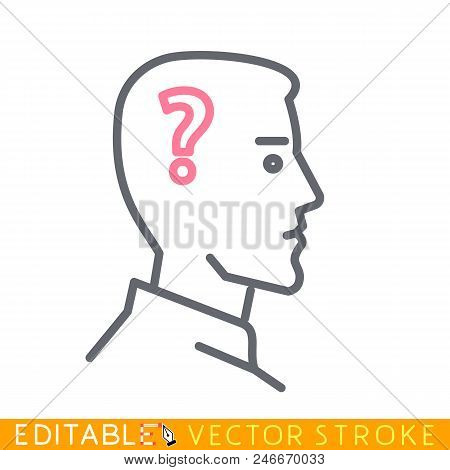 Silhouette Head Question Mark, Solutions Concept. Editable Stroke Sketch Icon. Stock Vector Illustra