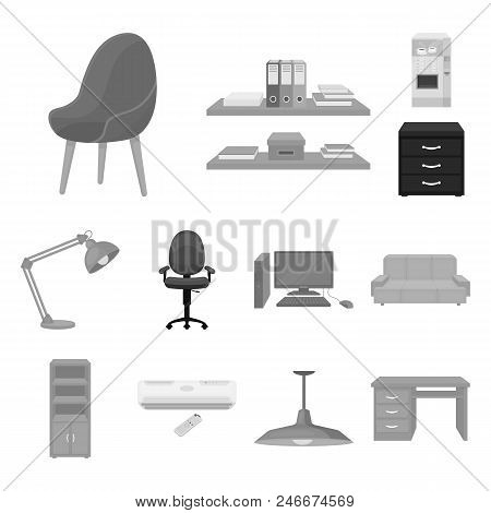Interior Of The Workplace Monochrome Icons In Set Collection For Design. Office Furniture Vector Sym
