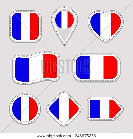 France Flag Vector Set. French National Flags Stickers Collection. Vector Isolated Geometric Icons. 