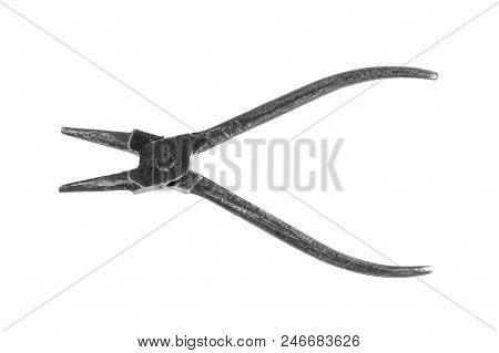 Old Steel Needlenose Pliers Isolated On White Background.