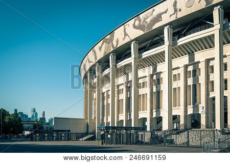 Moscow - May 21, 2018: Close View Of The Luzhniki Stadium In Summer In Moscow. Luzhniki Stadium Has 