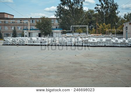 The Texture Of Mineral Wool For Insulating The Walls. Warehouse Of Products Ready For Import