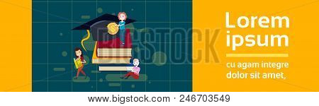 Girls Student Cup Standing Stack Of Book Hold Dollar Coin Study Character On White Background Full L