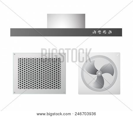Axial Fan, Kitchen Hood And Supply Exhaust Ventilation Grille. Household Equipment For The House. Ve