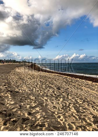 Storm Clouds And Seaweed On The Beach