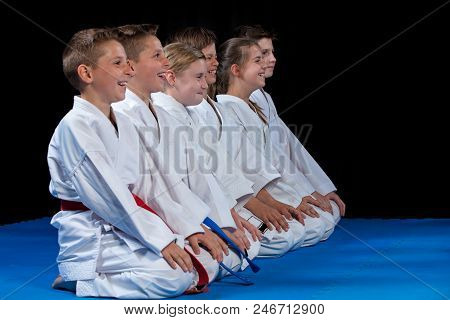 Young, Beautiful, Successful Multi Ethical Karate Kids In Karate Position