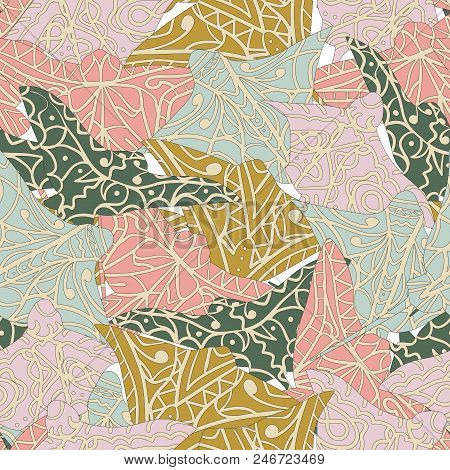 Seamless Pattern With Hand Drawn Vector Cramp-fish Zentangle Doodle Style. Ethnic Pattern, Summer Co