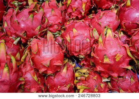 Dargon Fruit In Supermarket For Food Or Fruit Background