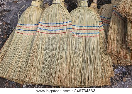 Several Hand Made Sorghum Broom Heads Brushes