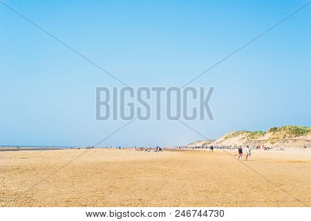 Liverpool, Great Britain - 10 June, 2018: Sandy Formby Beach  Near Liverpool On A Sunny Day With Lot