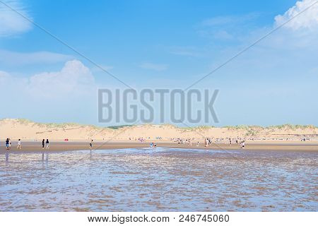 Liverpool, Great Britain - 10 June, 2018: Sandy Formby Beach  Near Liverpool On A Sunny Day With Lot