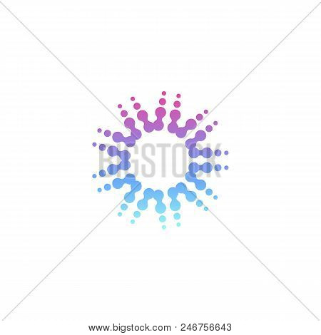 Circle Modern Vector Logo Template. Halftone Dotted Icon. Sun Rays Sign. New Technology Abstract Sma