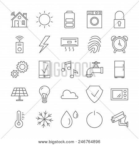 Smart Home Icons Set On White Background.