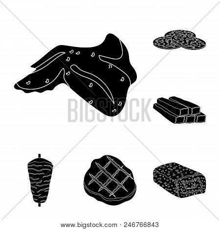 Different Meat Black Icons In Set Collection For Design. Meat Product Vector Symbol Stock  Illustrat