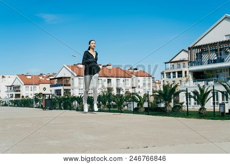 Zealous Young Girl Is Engaged In Jogging In The Open Air, Wants To Lose Weight
