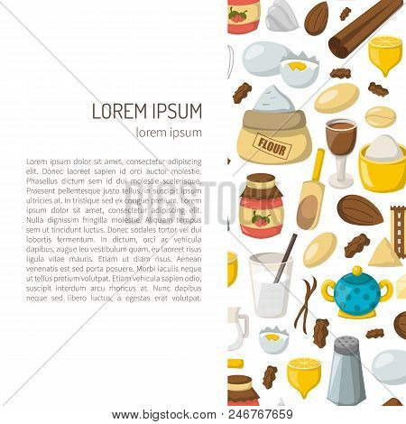Vector Cartoon Illustration With Baking Ingredients. Cooking Ingredients Icons. Vector Cartoon Kitch