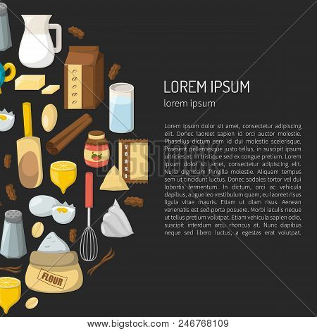 Vector Cartoon Illustration With Baking Ingredients. Cooking Ingredients Icons. Vector Cartoon Kitch