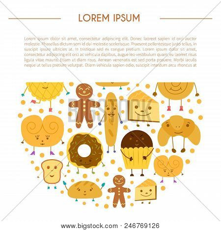 Vector Cartoon Illustration With Baking Ingredients. Cooking Ingredients Icons. Vector Cartoon Kitch