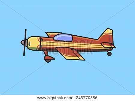 Single-engine Piston Aircraft, Airplane. Flat Vector Illustration. Isolated On Blue Background.