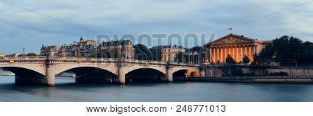 Paris River Seine panorama with Pont de la Concorde and Assemblee Nationale