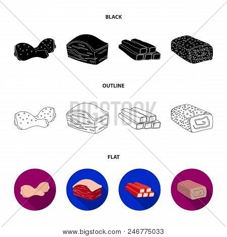 Chicken Drumstick, Podcherevina, Crab Sticks, Meatloaf. Meat Set Collection Icons In Black, Flat, Ou