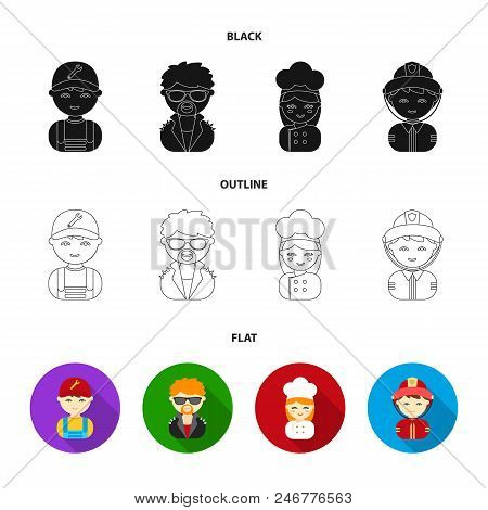 Mechanic, Entertainer, Cook, Fireman.profession Set Collection Icons In Black, Flat, Outline Style V