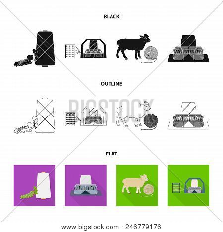 Cotton, Coil, Thread, Pest, And Other  Icon In Black, Flat, Outline Style. Textiles, Industry Gear I