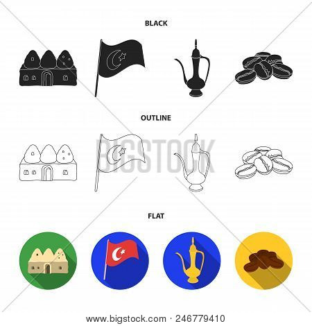 House Hive, National Flag, Coffee Pot Copper, Grains Coffee.turkey Set Collection Icons In Black, Fl