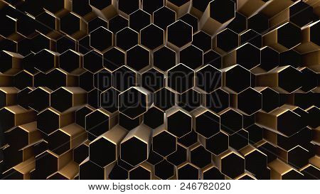 Black-gold Shine Abstract Field Vj Hexagon 4k