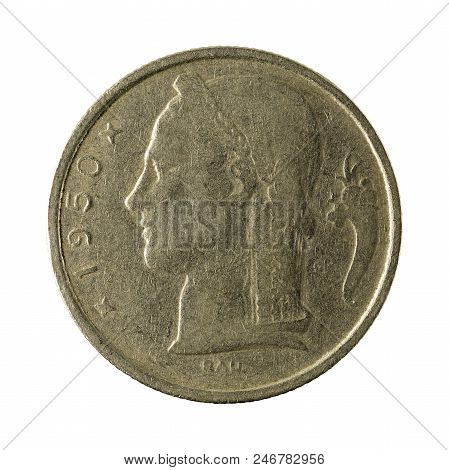 Five Belgian Franc Coin (1950) Isolated On White Background