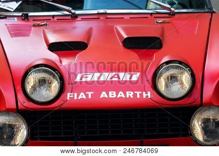 Saalbach-hinterglemm, Austria - June 21 2018: Vintage Italian Racing Car Fiat Abarth 124 Sport Rally