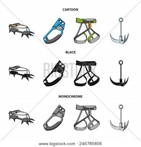 Hook, Mountaineer Harness, Insurance And Other Equipment.mountaineering Set Collection Icons In Cart