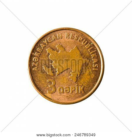 3 Azerbaijani Qepik Coin Reverse Isolated On White Background