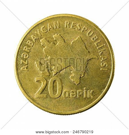 20 Azerbaijani Qepik Coin Reverse Isolated On White Background