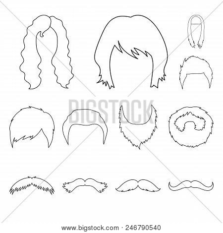 Mustache And Beard, Hairstyles Outline Icons In Set Collection For Design. Stylish Haircut Vector Sy