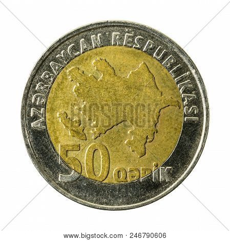 50 Azerbaijani Qepik Coin Reverse Isolated On White Background