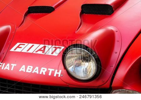 Saalbach-hinterglemm, Austria - June 21 2018: Vintage Italian Racing Car Fiat Abarth 124 Sport Rally