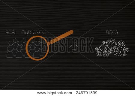 Social Media Brand Ambassadors Conceptual Illustration: Real Audience With Magnifying Glass Analysin