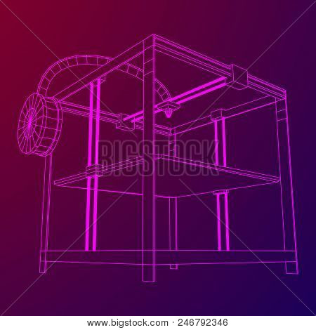 3d Printer Wireframe Low Poly Mesh Vector Illustration