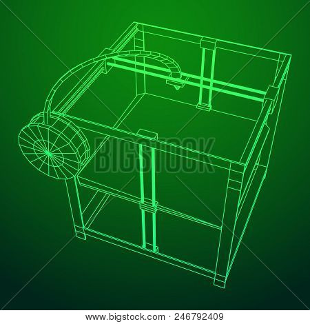 3d Printer Wireframe Low Poly Mesh Vector Illustration