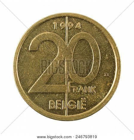 20 Belgian Franc Coin (1994) Obverse Isolated On White Background