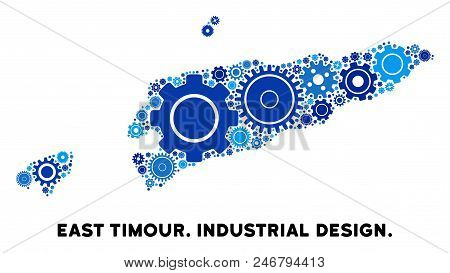 Repair Service East Timour Map Mosaic Of Cogs. Abstract Territory Scheme In Blue Color Tones. Vector