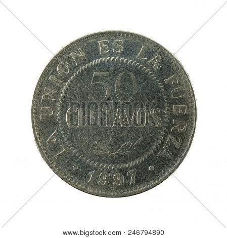 50 Bolivian Centavo Coin (1997) Obverse Isolated On White Background