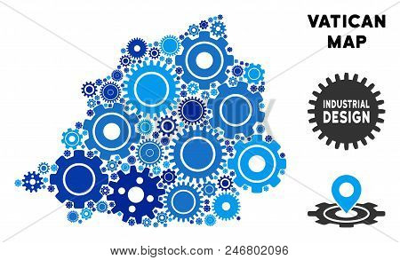 Repair Service Vatican Map Composition Of Cogs. Abstract Territorial Scheme In Blue Color Tints. Vec