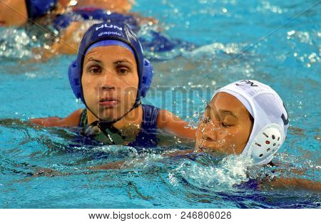 Budapest, Hungary - Jul 16, 2017. Keszthelyi Rita (hun) Fights With Japan In The Preliminary Round. 