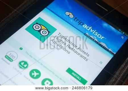 Ryazan, Russia - June 24, 2018: Tripadvisor Hotels Fligts Restaurants Attracrions Mobile App On The 