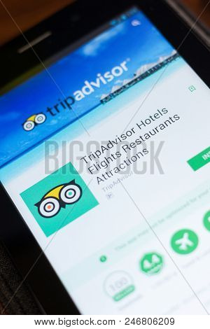 Ryazan, Russia - June 24, 2018: Tripadvisor Hotels Fligts Restaurants Attracrions Mobile App On The 