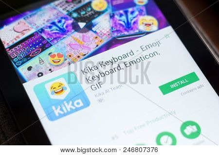Ryazan, Russia - June 24, 2018: Kika Keyboard - Emoji Keyboard, Emoticon, Gif Mobile App On The Disp